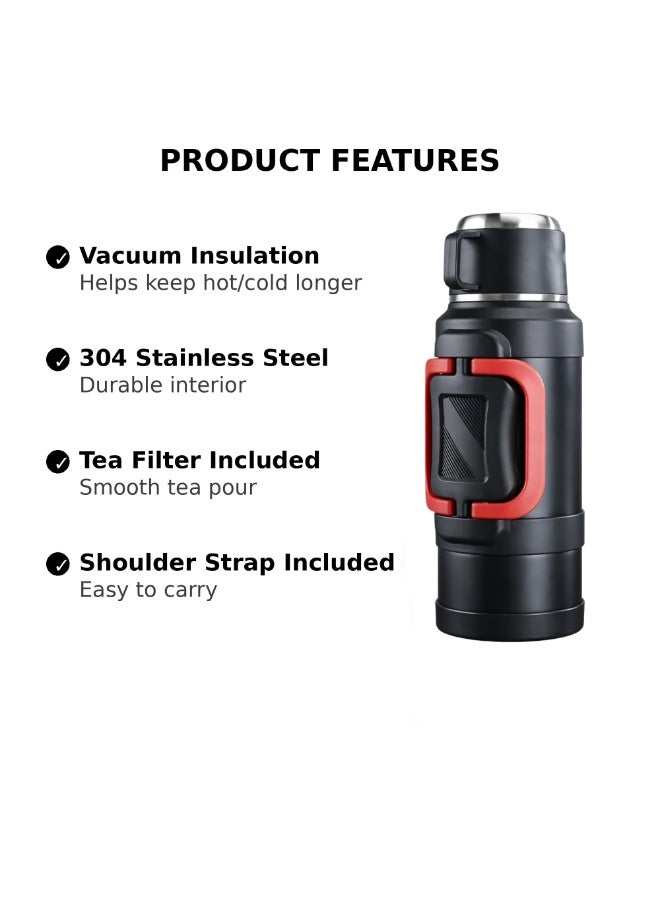 Jeep Thermos Water Bottle 3L Hot and Cold | Vacuum Insulated Thermal Bottle with Tea Filter, 304 Stainless Steel Interior, Handle + Shoulder Strap - Image 3